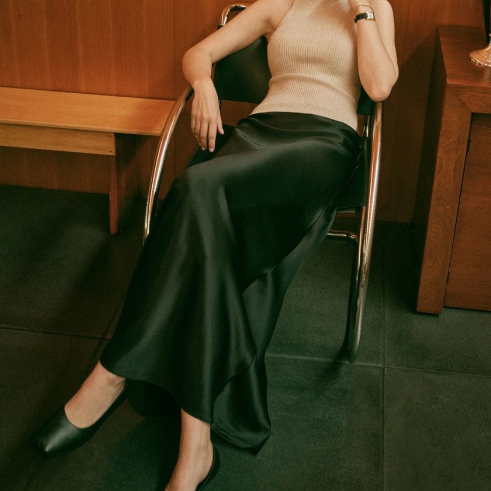 NWT Reformation Bella Silk Skirt - Black